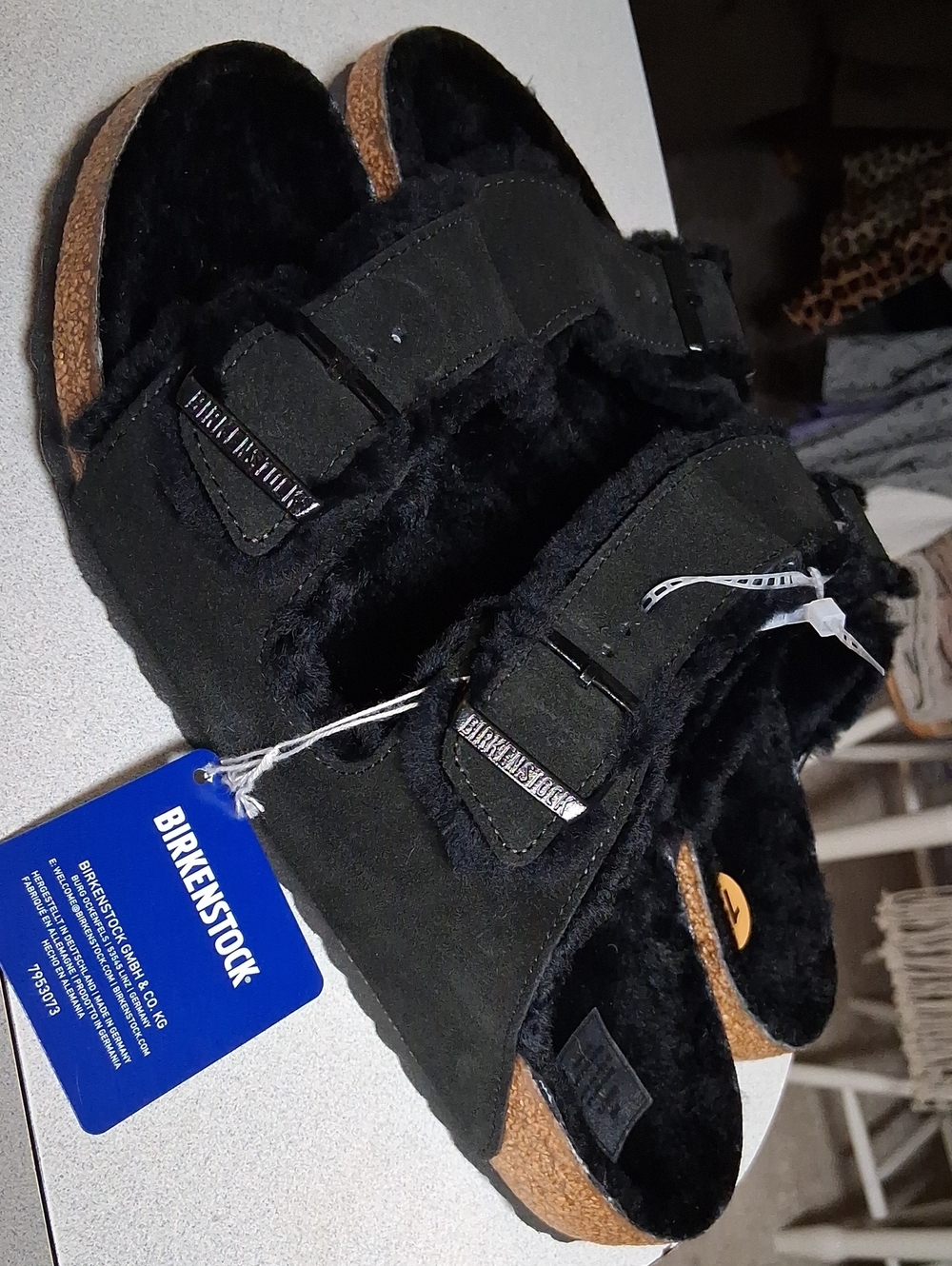 BNWT MENS BIRKENSTOCK BLACK ARIZONA SHEARLING SUEDE SANDALS SIZE 12